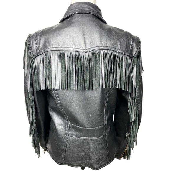 1970's Branded Garments Black Leather Fringe Jacket - Picture 4 of 9